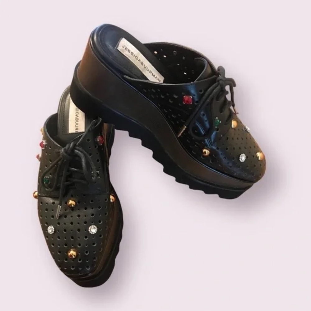 JESSICA Buurman Women Slip On Cutout Mules Closed Toe Platform Wedge Heel Size 6